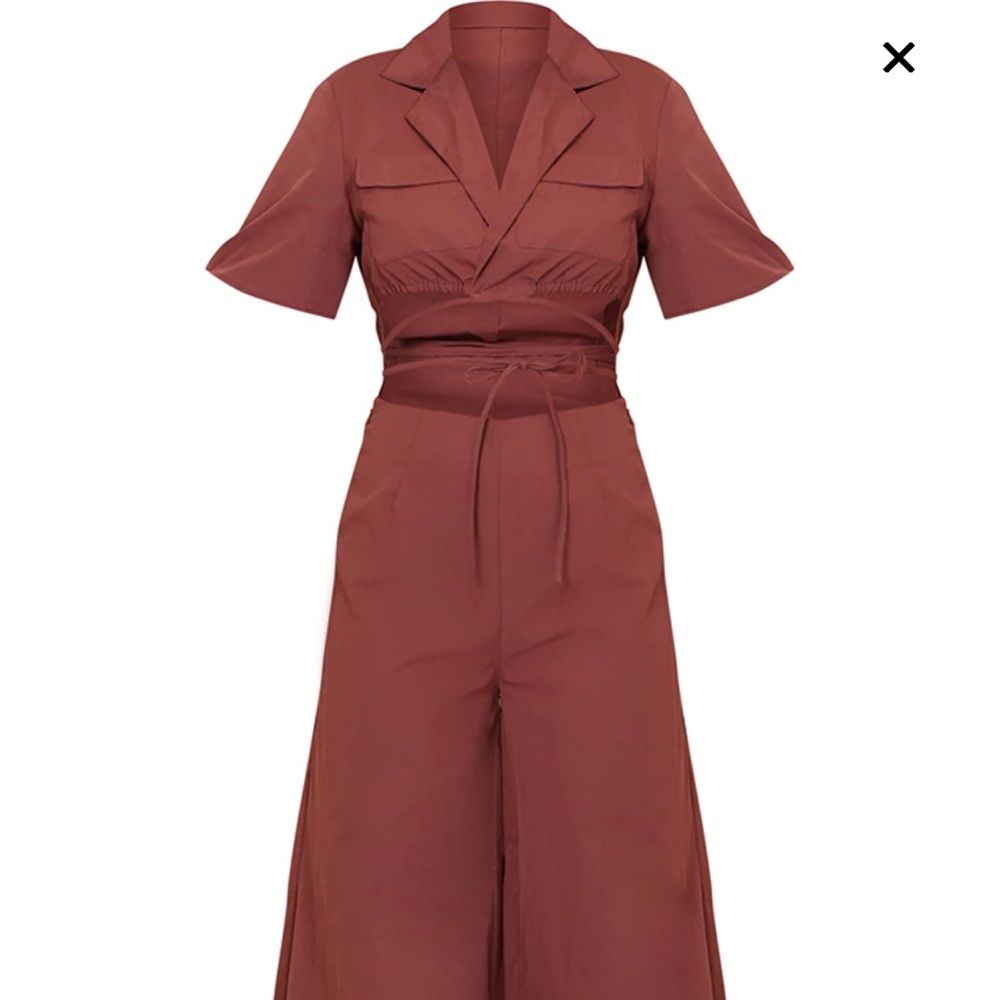 Chocolate short sleeve tie waist jumpsuit - Picture 9 of 9